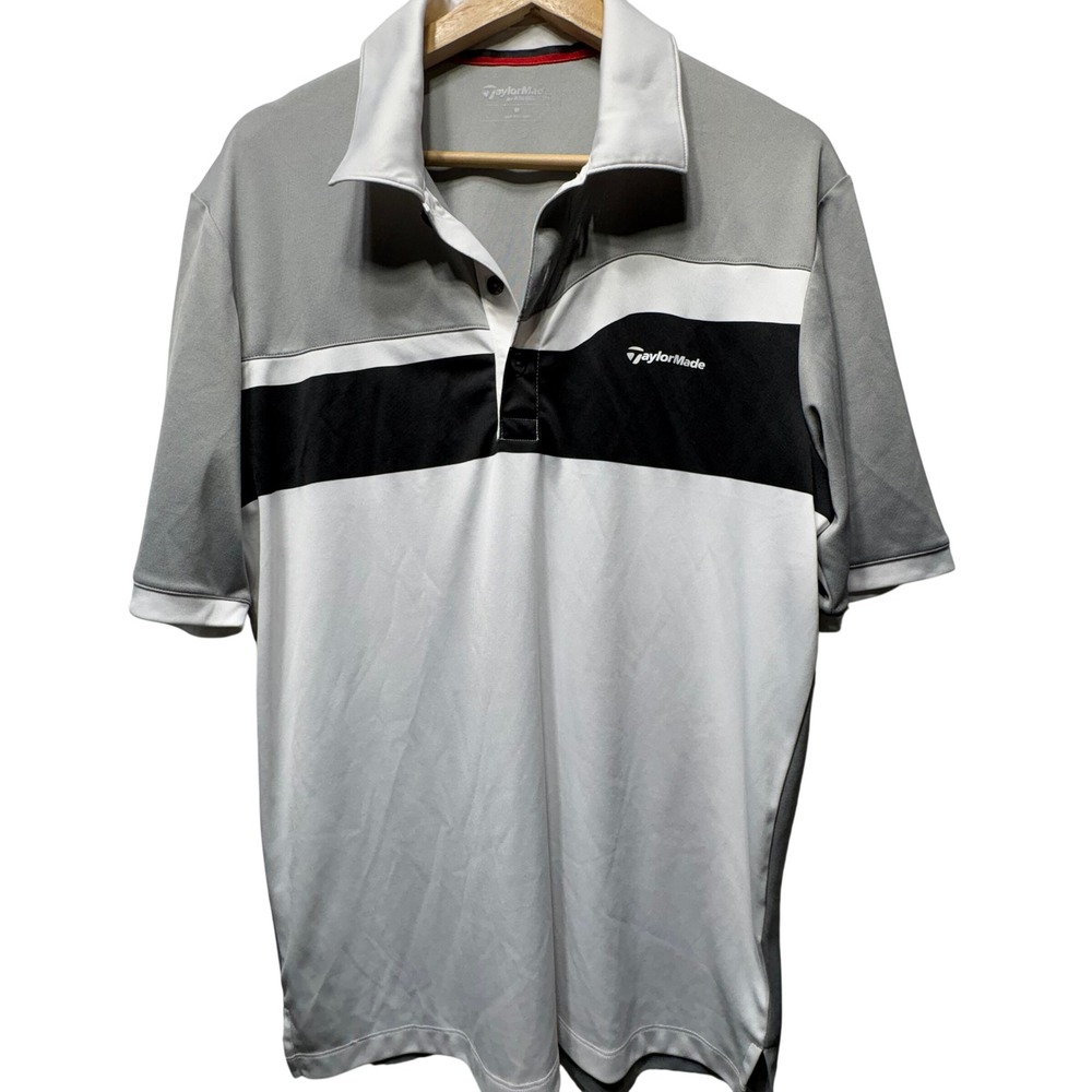 TaylorMade by Ashworth Golf Polo Mens Size M Grey White Black Polyester Shirt